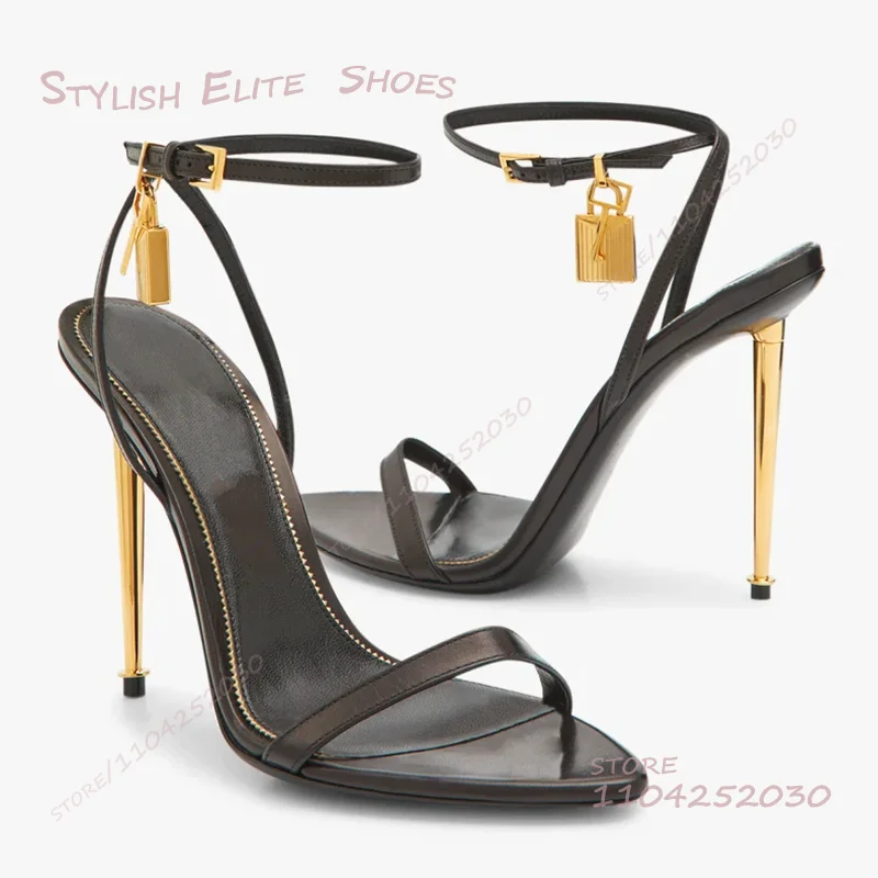 Crossfit Lady - Gold Metal Stiletto Sandals Women Lock