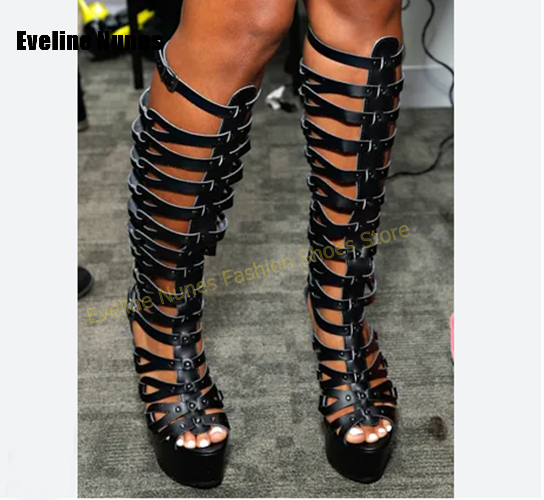 Crossfit Outfit - Women White Knee High Gladiator Platform