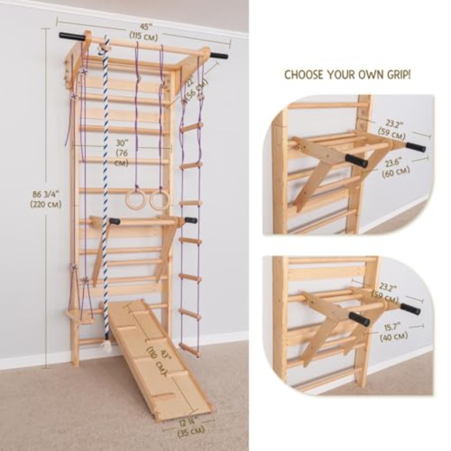 Swedish Ladder Wall Bars with  - Gymnastic Ring Wood recensie en prijs